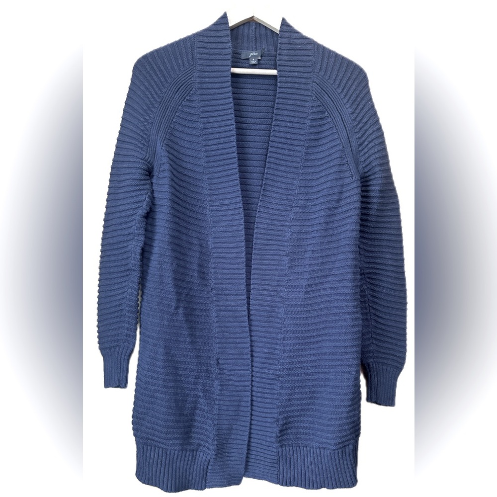 J. Crew Cotton Longline Open Cardigan Ribbed Texture
Size: Medium
Colour: Navy